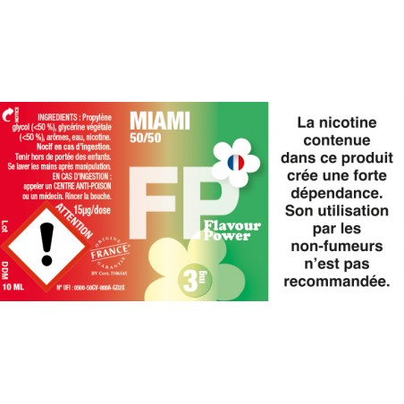 Etiquette e-liquide Miami 3mg Flavour Power