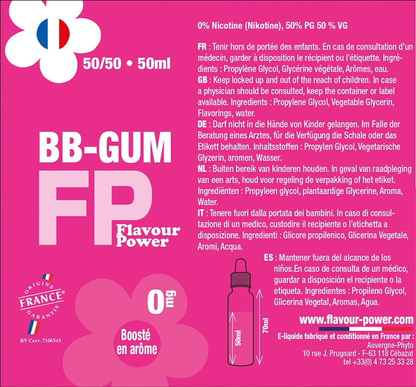 E-liquide BB Gum 50ml - 50/50 by FP - Flavour Power